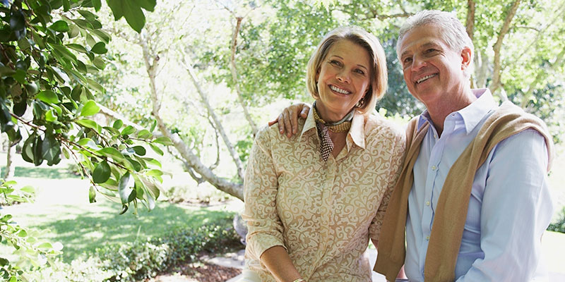 Couple sitting outside